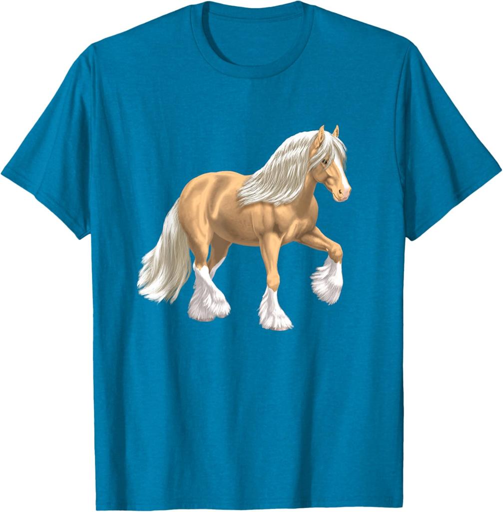 Cob Tinker Horse Graphic Print Round Neck Casual T-Shirt Breathable Lightweight Tee