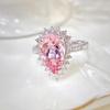 Luxury Female Pink Water Drop Zircon Ring Charm Silver Gold Color Wedding Rings For Women Small White Stone Engagement Ring