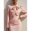 Women's Bow Tie Waist Dress, Elegant Solid Color Office Dress with Slimming Silhouette, Business Casual Workwear for Professional Setting