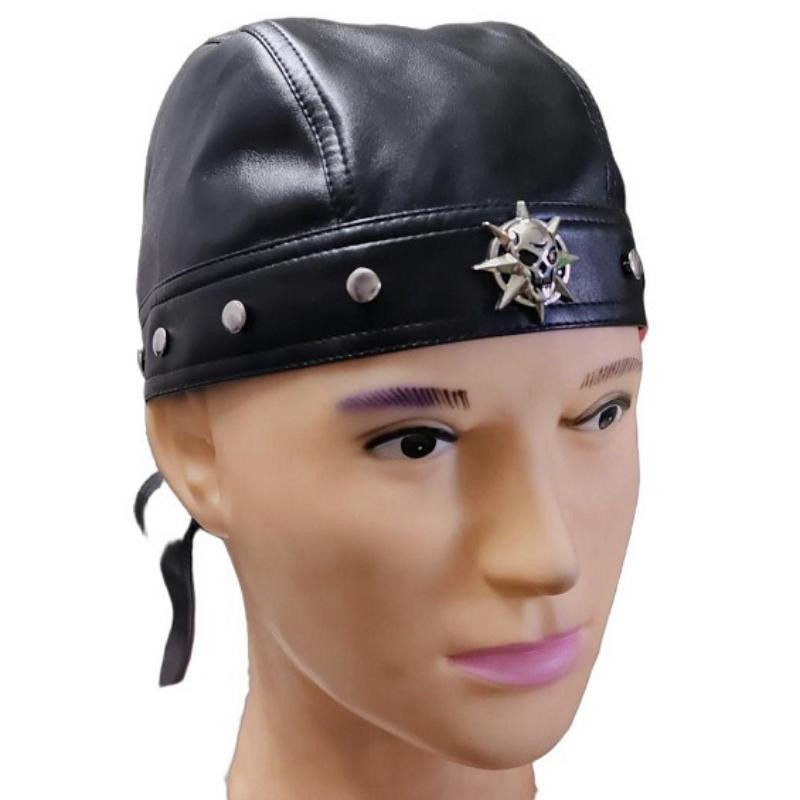 Kadın Punk Tarzı Kurukafa Şapka - Siyah Çivili Suni Deri Bandana Baş Örtüsü Metal Kenarlıklı, Motosiklet ve Hip Hop Modası İçin Ayarlanabilir Biker Doo Rag
