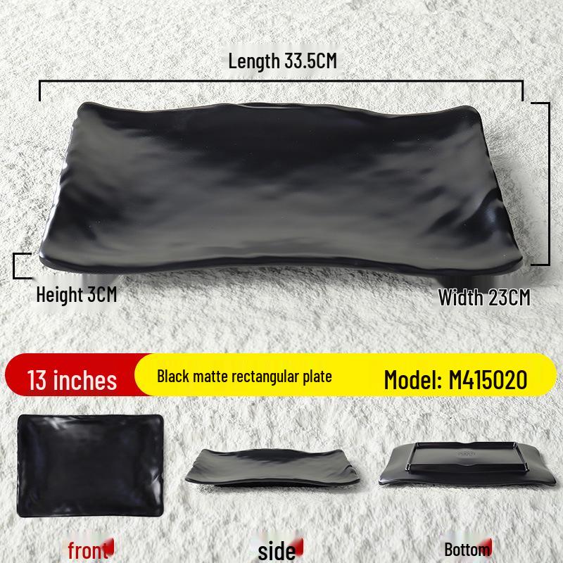 Black Matte Melamine Rectangular Plate – Ideal for BBQ, Grilling, Hot Pot, Restaurant, or Buffet Side Dishes