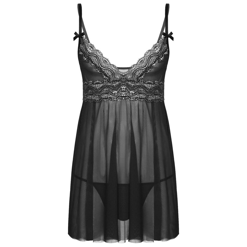 Sissy Babydoll Spodní prádlo Noční košile Pánské Krajka Průsvitná noční košile bez rukávů Crossress noční košile