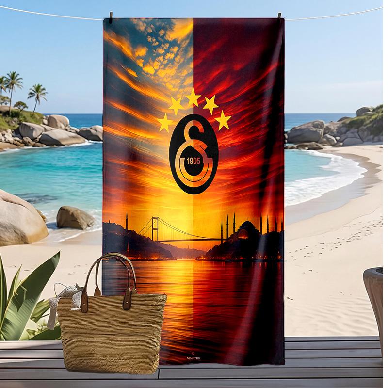 Galatasaray Fußball Aufdruck Strandtuch Schnelltrocknend Weiches Handtuch Tragbare Große Rechteckige Stranddecke für Reisen Schwimmbad