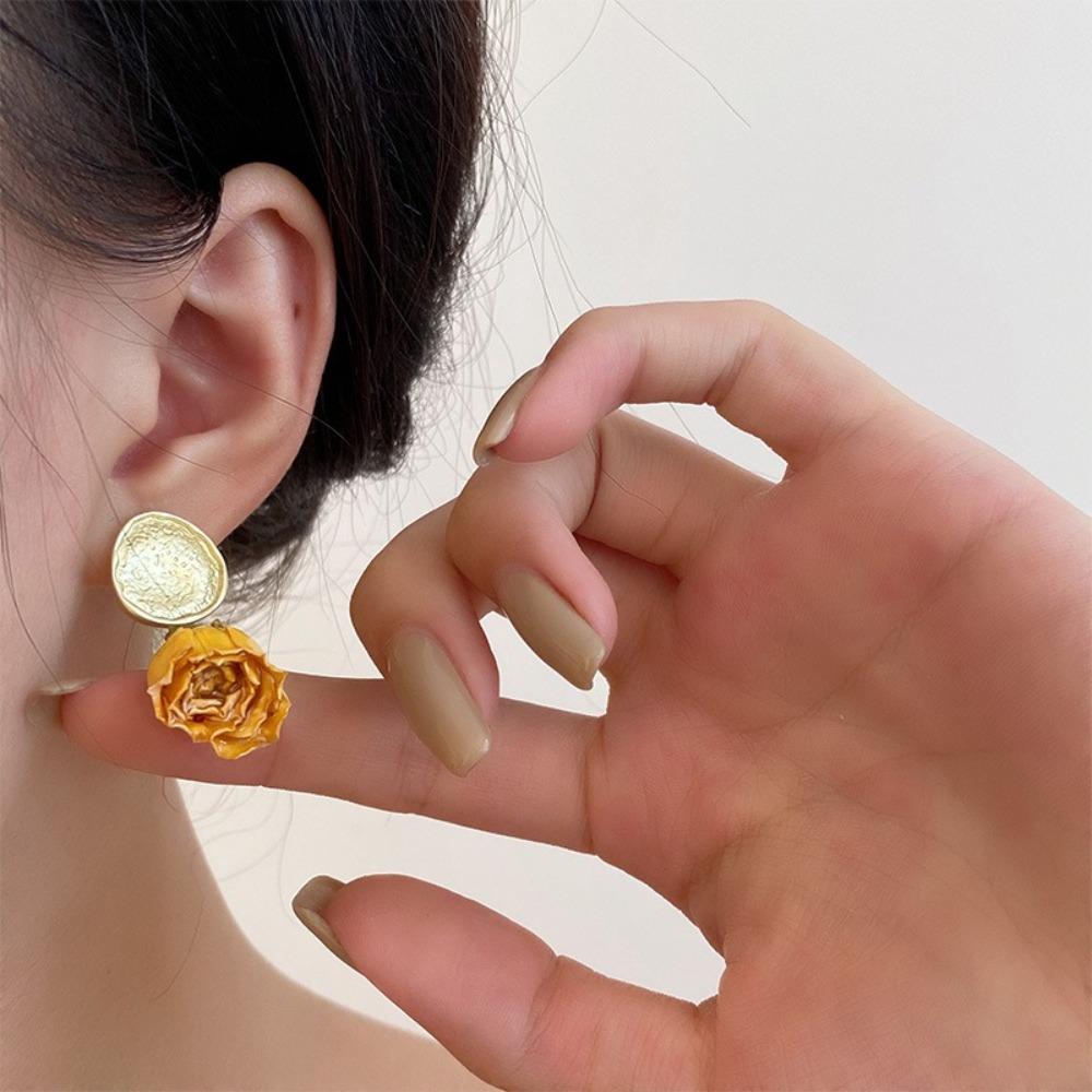 Ear Jewelry Rose Flower Ear Clip Korean Style Sweet Earrings Preserved Rose Earrings  Hipster