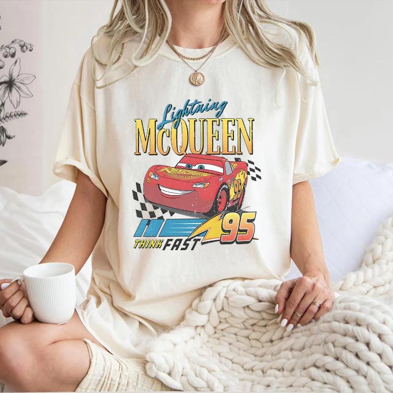 2026 Summer Disney 95 Lightning McQueen Castle Tshirt Mens Fashion Cotton Quality Casual Loose Shortsleeved Classic Unisex