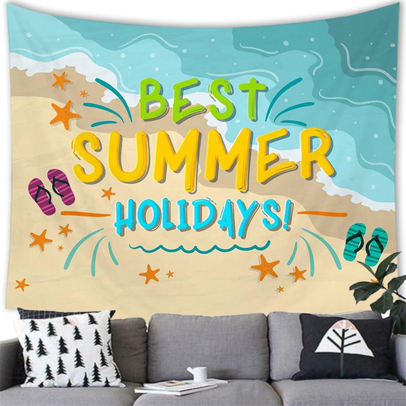 Summer Beach Tapestry Wall Hanging Cartoon Summer Beach  Party Home Bedroom Living Room Aestheticism Decor Background Tapestry