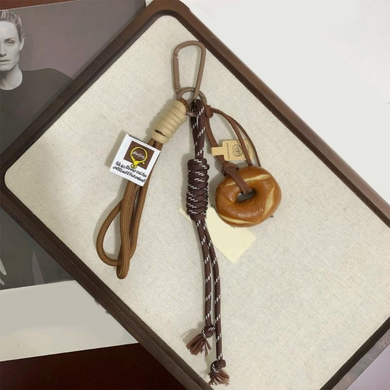 Bagel Pretzel Chocolate Bag Charm Pendant Keyring Braided Rope Keychain Charm for Backpack Purse Handbag Decorations