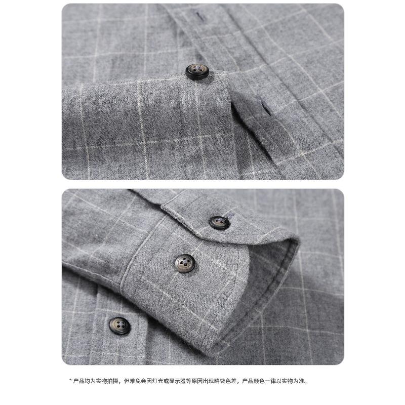Men's Gray Grid Check Long Sleeve Button Shirt - Oversized Casual Cotton Shirt