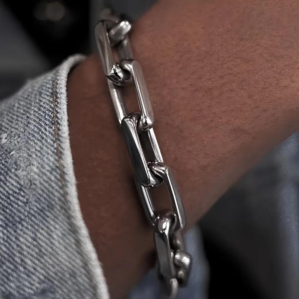 Punk Square Buckle Chain Bracelet Fashionable Creative Stainless Steel Design Casual Party for Men Jewelry