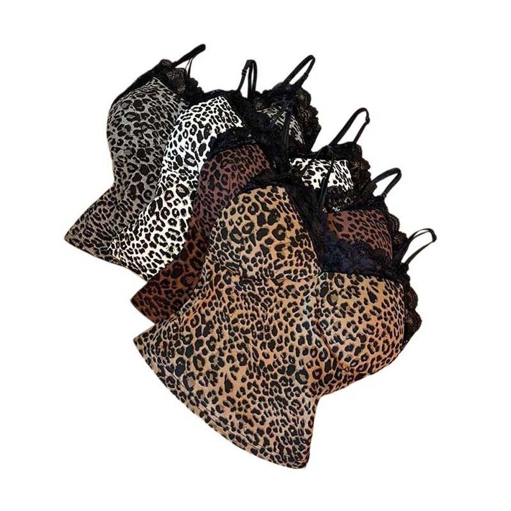 Lace Leopard Leopard Print Corset Splicing Crop Tops Retro Fashion Suspender Vest  Ladies
