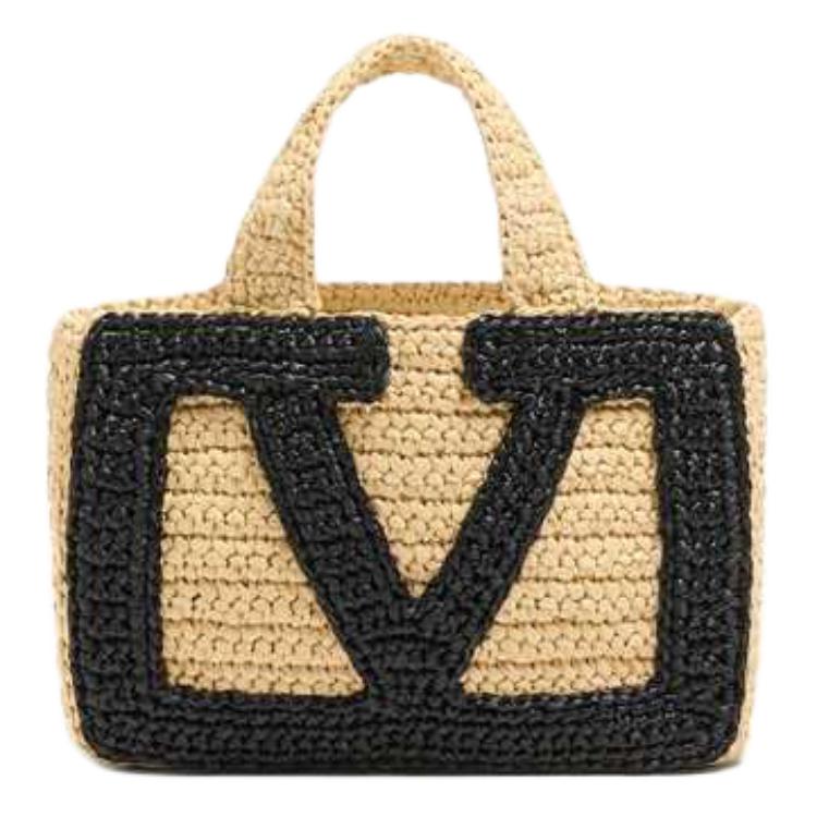 Valentino Viva Superstar Woven Logo Fabric Tote Bag Small Women Tote Bags Natural 7W2B0S12QETEX9