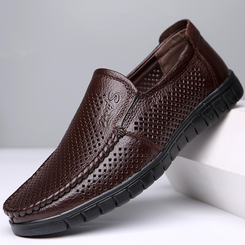 Fashion Men's Hollow Leather Shoes Summer Soft Sole Men's Loafers Platform Bussines Dress Shoes Men Casual Sandals Shoes