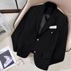 Women Black Short College Style Blazer Slim Fit Office Jacket Elegant Versatile