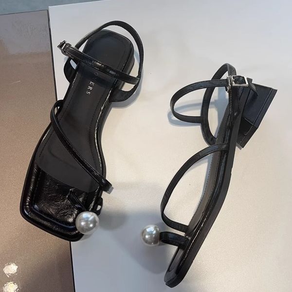 One-word Thick-heeled Sandals Female Toe Versatile Little Fairy 2025 New Internet Celebrity Fashion Set Toe Sandals