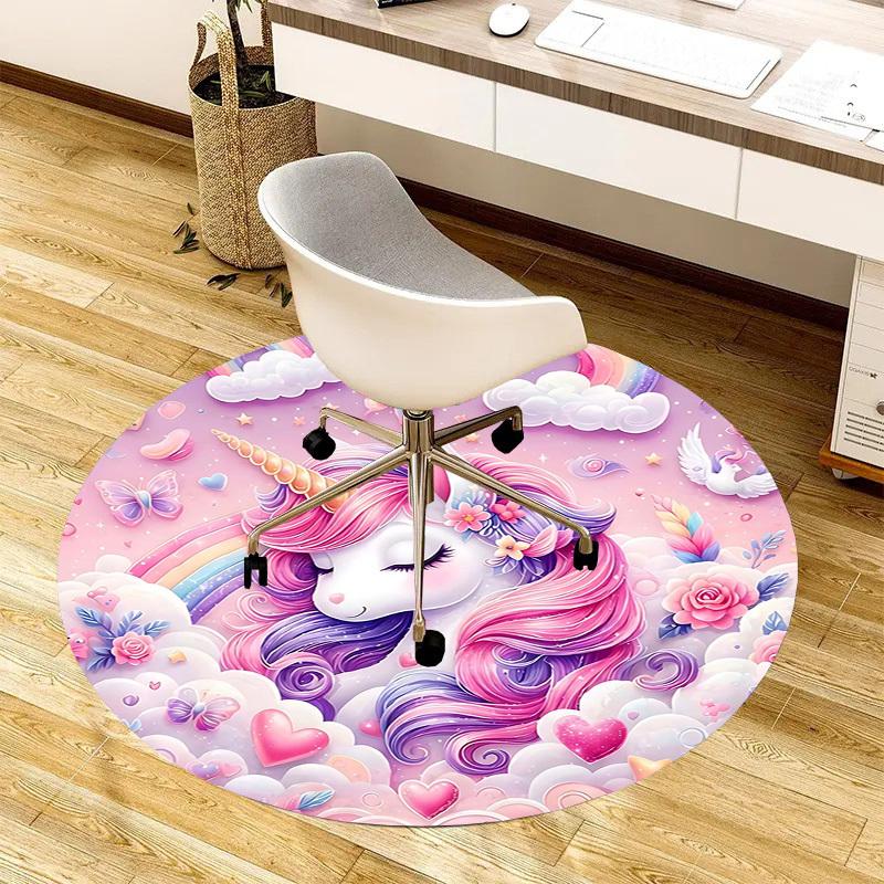 1PC Unicorn Non-Slip Floor Round carpet, Office, family, bedroom, Large Area Rug Indoor Rugs,  Durable PolyesterH0363