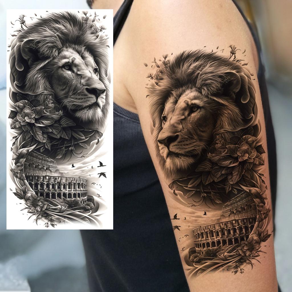 1 Sheet Realistic 3D Zeus Lion Warrior Temporary Tattoos For Men Women Adults, Long Lasting Waterproof Temp Fake Tattoo Stickers