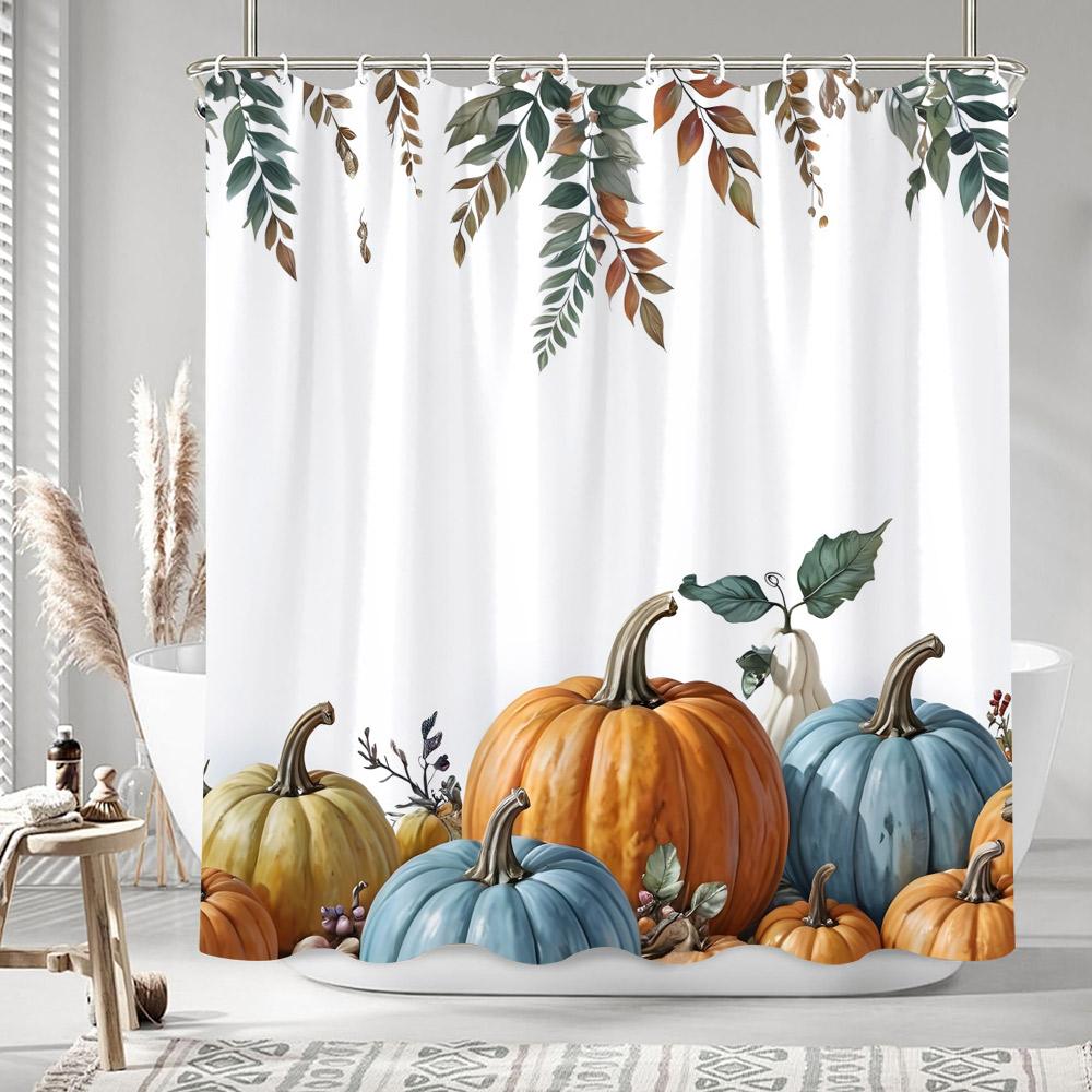 Autumn Leaves Pumpkin Shower Curtain Rustic Farm Truck Animals Thanksgiving Polyester Fabric Shower Curtains Bathroom Decoration
