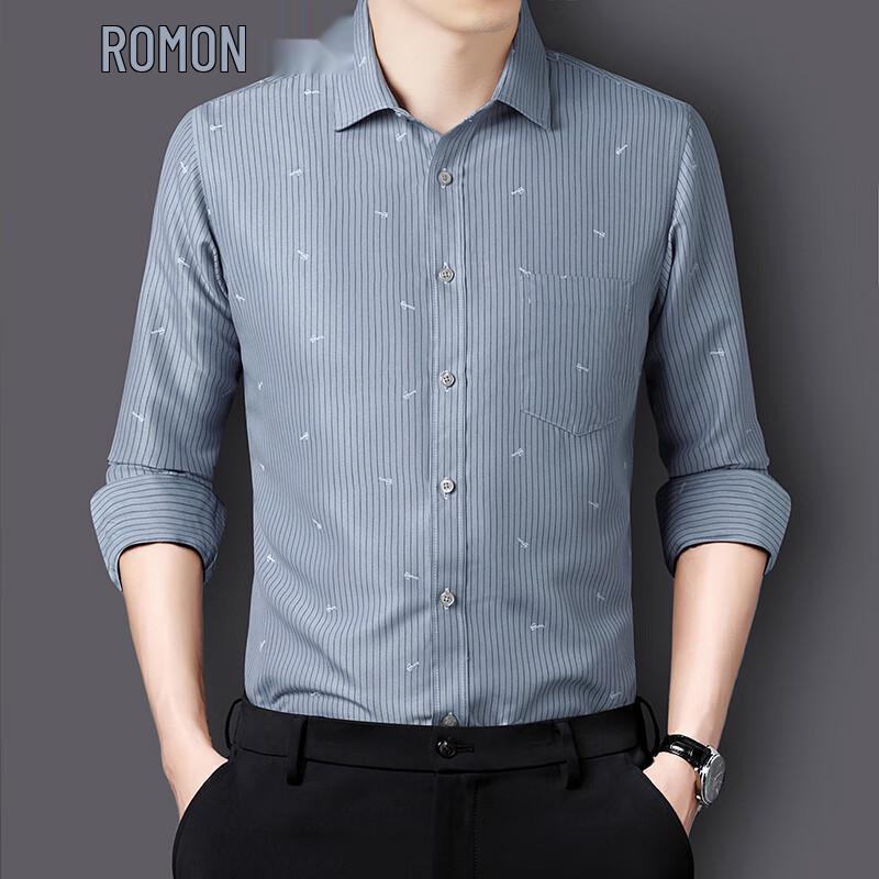 ROMON Men s Slim Fit Printed Long Sleeve Shirt M