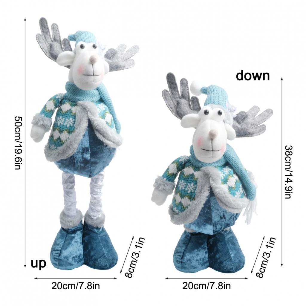 Christmas Blue Fabric Telescopic Santa Claus Snowman Elk Christmas Doll Ornament
