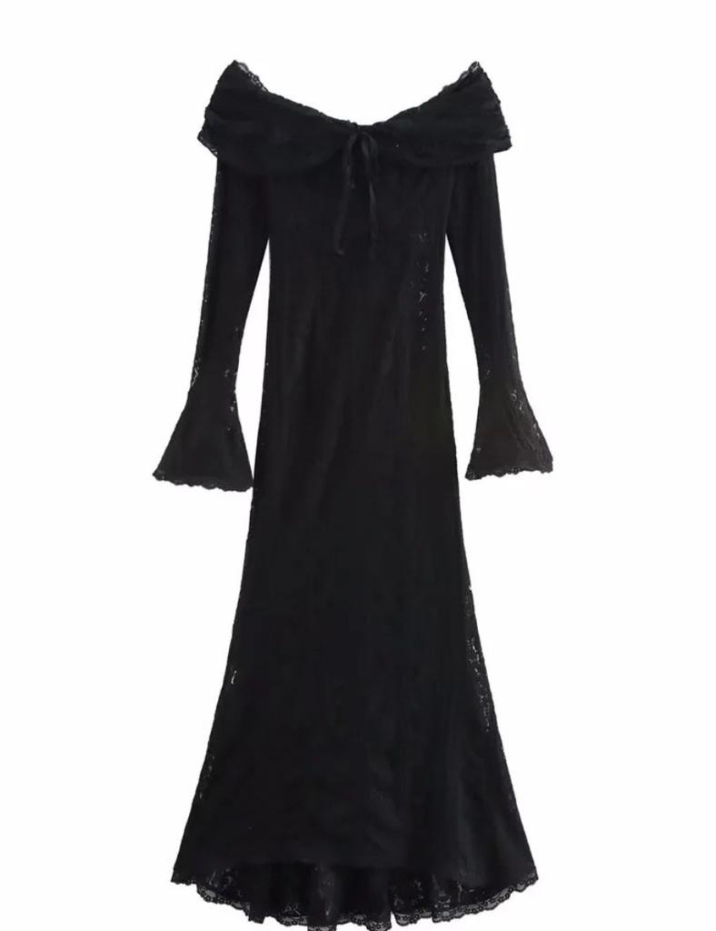 Elegante Abito in Pizzo Bardot a Vita Alta per la Moda Primavera Donna