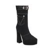 Denim Cowboy Boots Women with Pocket 2024 Fashion Winter High Heels Shoes Bright Line Pointd Toe Ankle Booties Plus Size 45