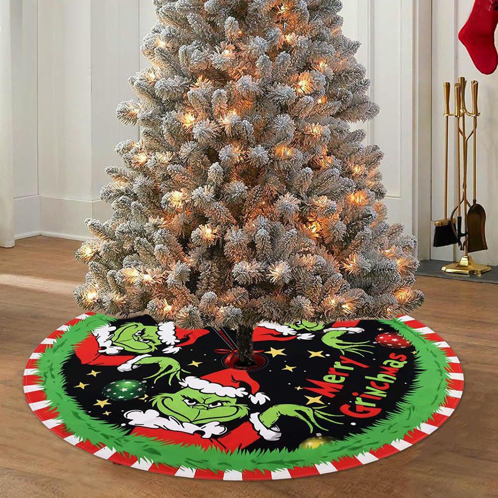 48" Christmas Tree Skirt Base Floor Mat Cover Cartoon GRINCH Xmas Party Ornament