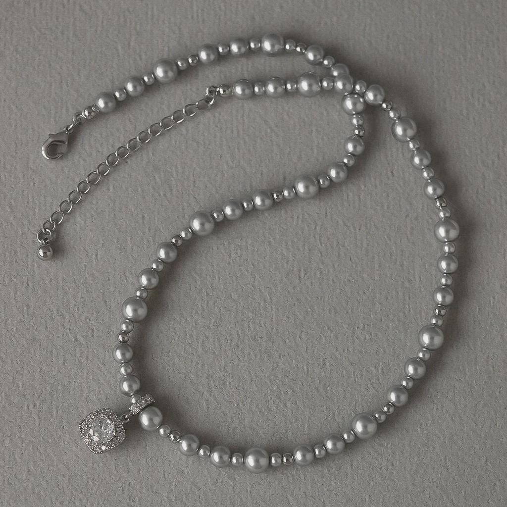 Elegance Collection: Hot Bubble Sugar Cube Pearl Necklace with Large & Small Silver White Pearls