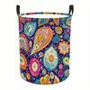 Large Capacity Bohemian Floral Laundry Basket with Handle - Colorful 2D Printed Design, Foldable Polyester Storage Basket for Dirty Clothes, Suitable 
