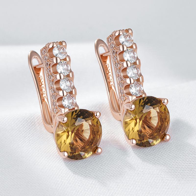 Einzigartige Glänzende Braune Natürliche Zirkon Tropfenohrringe Für Damen Mode Roségold Farbe Hohe Qualität Braut Hochzeits Schmuck
