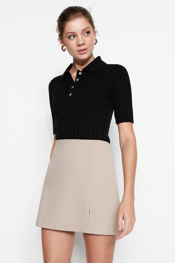 Women's Fashionable Stylish Sweater Mink Basic Polo Neck T-Shirt Look Knitwear Sweater