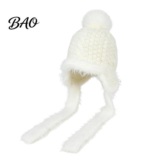 Ear Warmer Hat for Cycling Women Knitted Earflap Hat, Fuzzy Trim Pompom Soft Warm Outdoor Winter Knit Cycling, Cold Weather Daily Wear