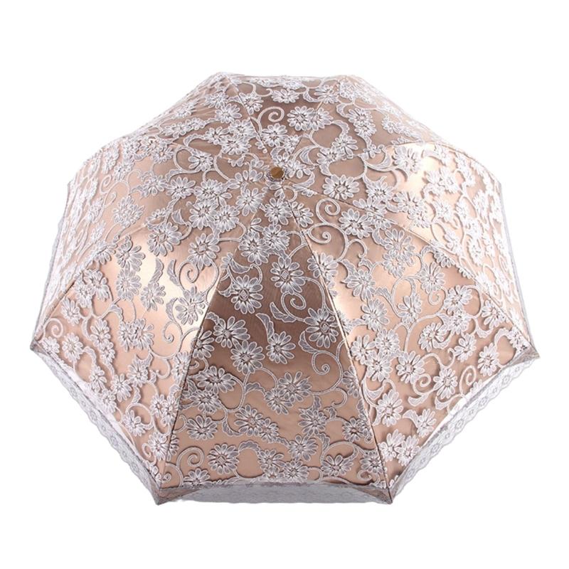 Lace Embroidery Umbrella Retro Coating 3 Folding UV Protection