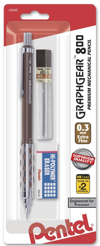 PENTEL Graph Gear 800 Mechanical Pencil for Drafting with Refill and Small Eraser Brown 0.3mm