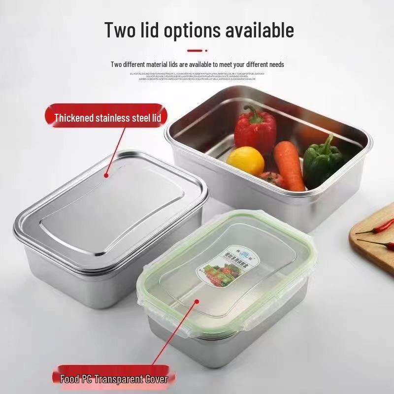 304 Stainless Steel Square Storage Box with Lid - Food Grade Fresh-Keeping Container