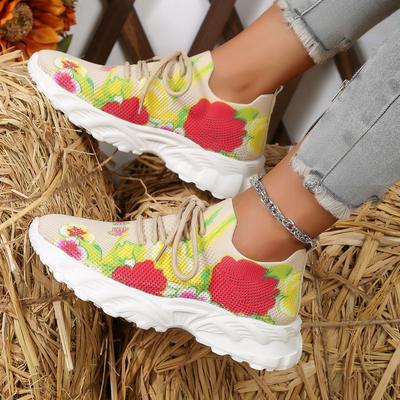 Printed Multi-Color Trendy Large Size Flat Casual Single Shoes Lace-Up Fashion Sneakers Women