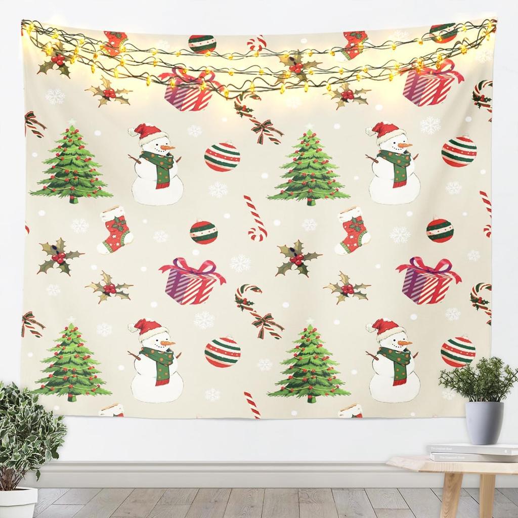 Cute Snowman Tapestry Kids Merry Christmas Wall Art for Bedroom Living Rooms Xmas Snowflake Wall Hanging Blanket Breathable