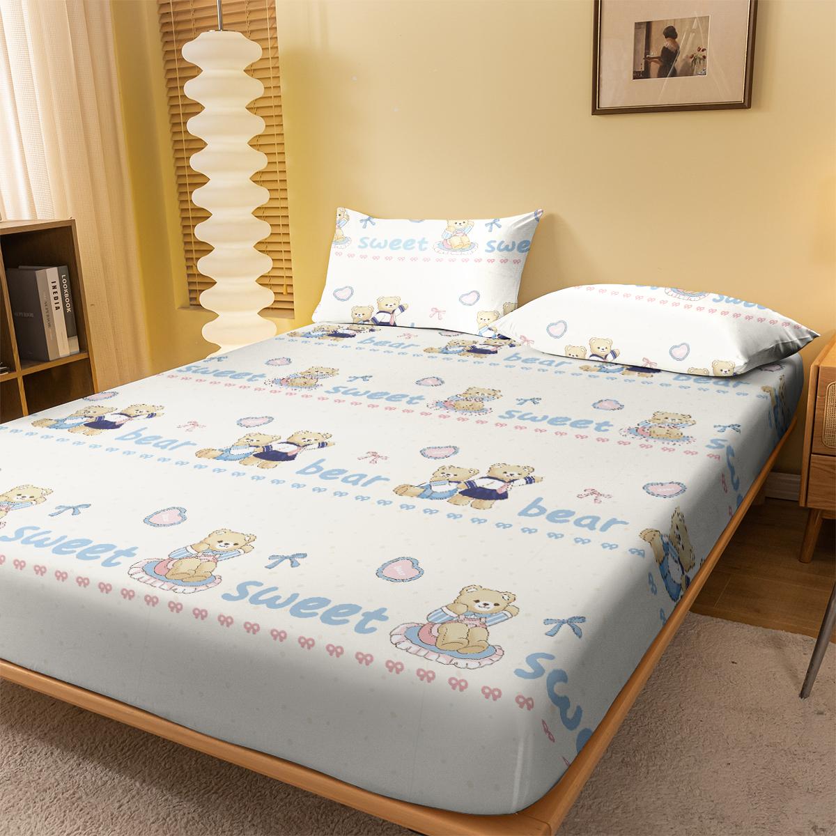 

1 Мультяшная Милая Животная Медведь Принт Матовая Простыня на Резинке, Принт Покрывало для Спальни, Постельное Белье (Исключая наволочки) 71x132cm