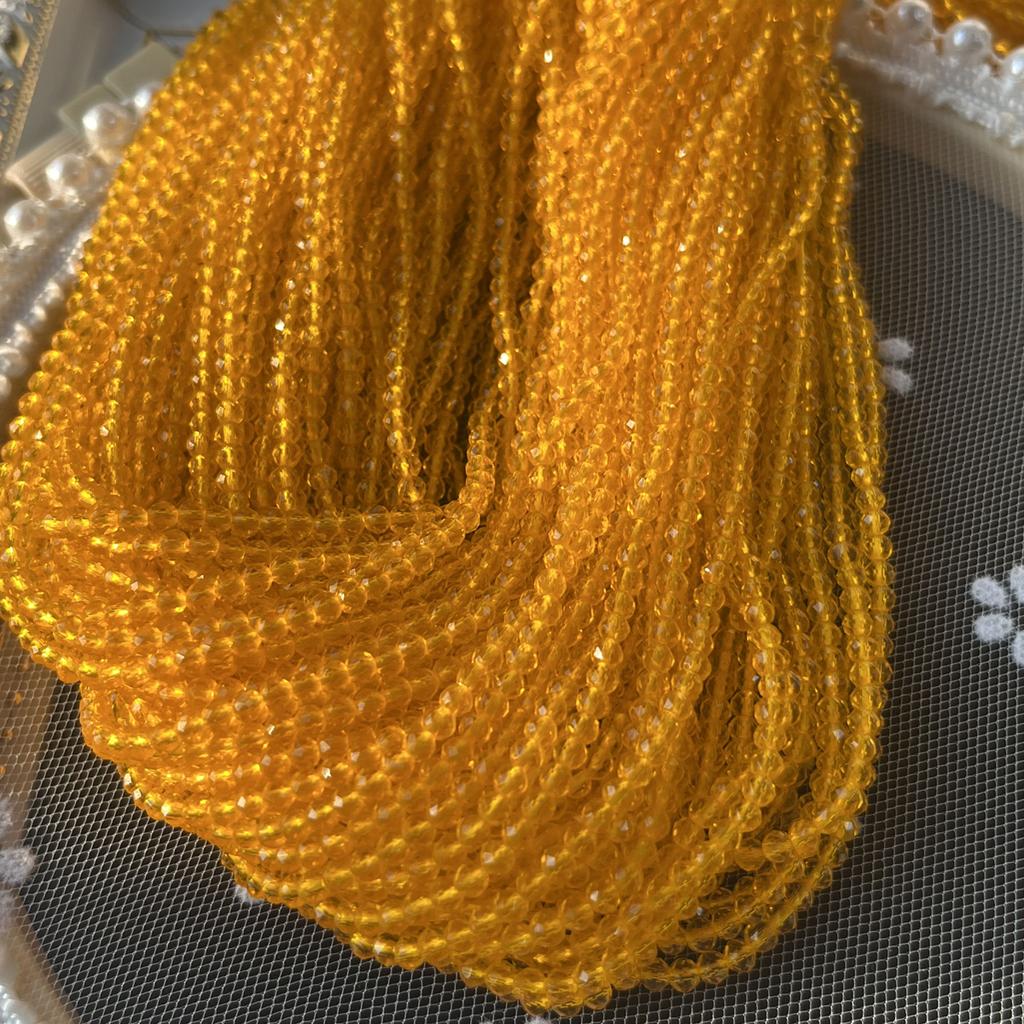 5String, Facet Natural Stone Spinel Beads, Fashion Golden Yellow Loose Spacer Beads, 2mm, 3mm for DIY Necklace, Bracelet, Anklet Accessories 38cm