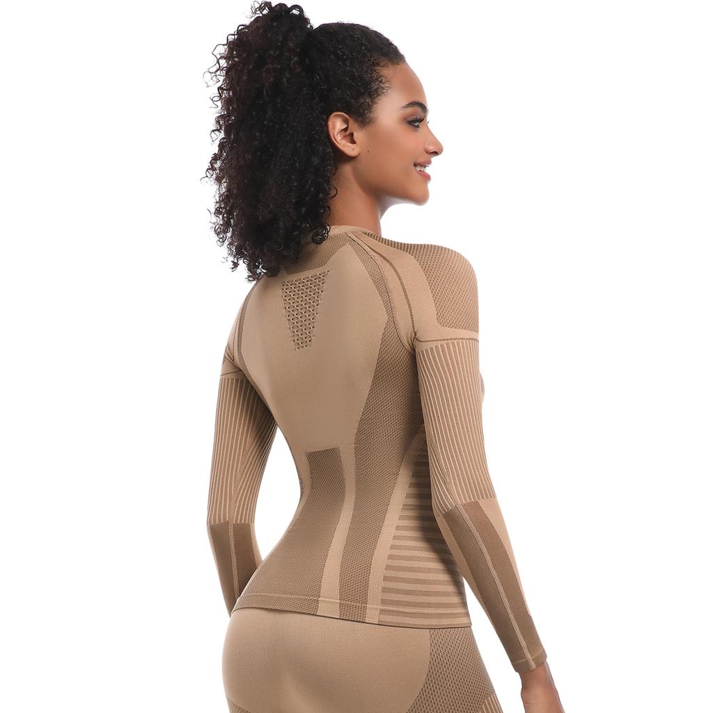 Nessaj Wysoce elastyczna, bezszwowa koszulka do jogi z długim rękawem dla kobiet, do ćwiczeń, biegania, jednolita kolorystycznie, top fitness