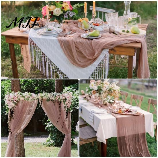 Elegant Table Runner for Home Cheesecloth Runner, Rustic Sheer Boho Dining Durable Restaurants Centerpiece Wedding Bridal Shower Baby Linens