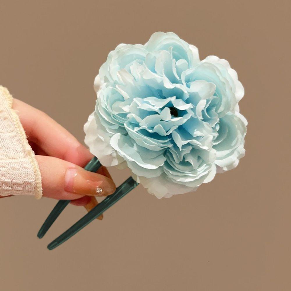 U Shape Hairpin Gradient Color Headwear Elegant Fabric Camellia  Party Dress аква голубой