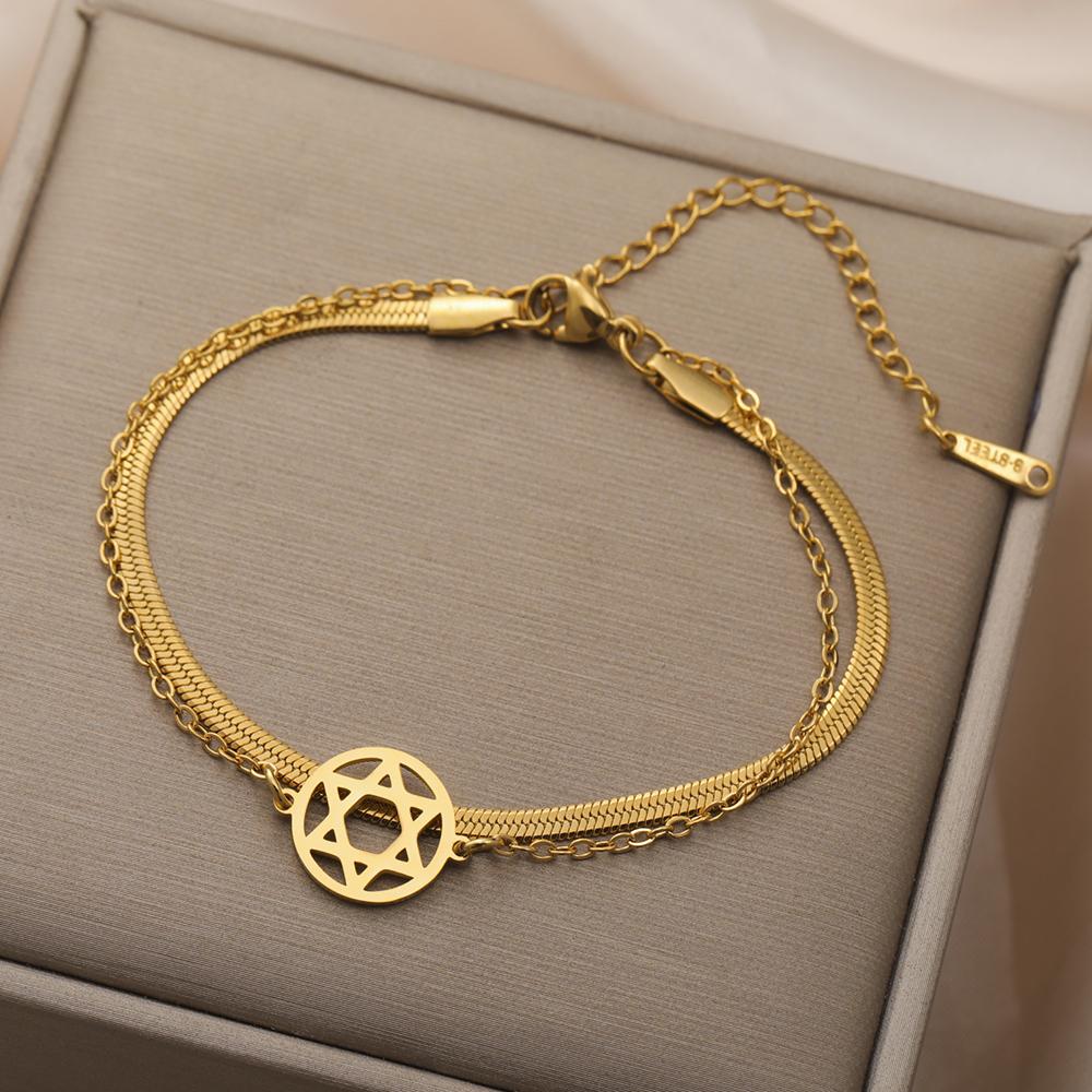 Dawapara Star of David Bracelet Jewish Prayer Judaica Hexagram Charm Protection Amulet Couple Gift Stainless Steel Jewelry