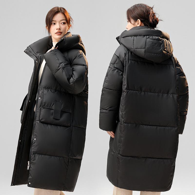 Women's Mid-Length Hooded Down Coat - Korean Style, Plus-Size, Thick Winter Outerwear