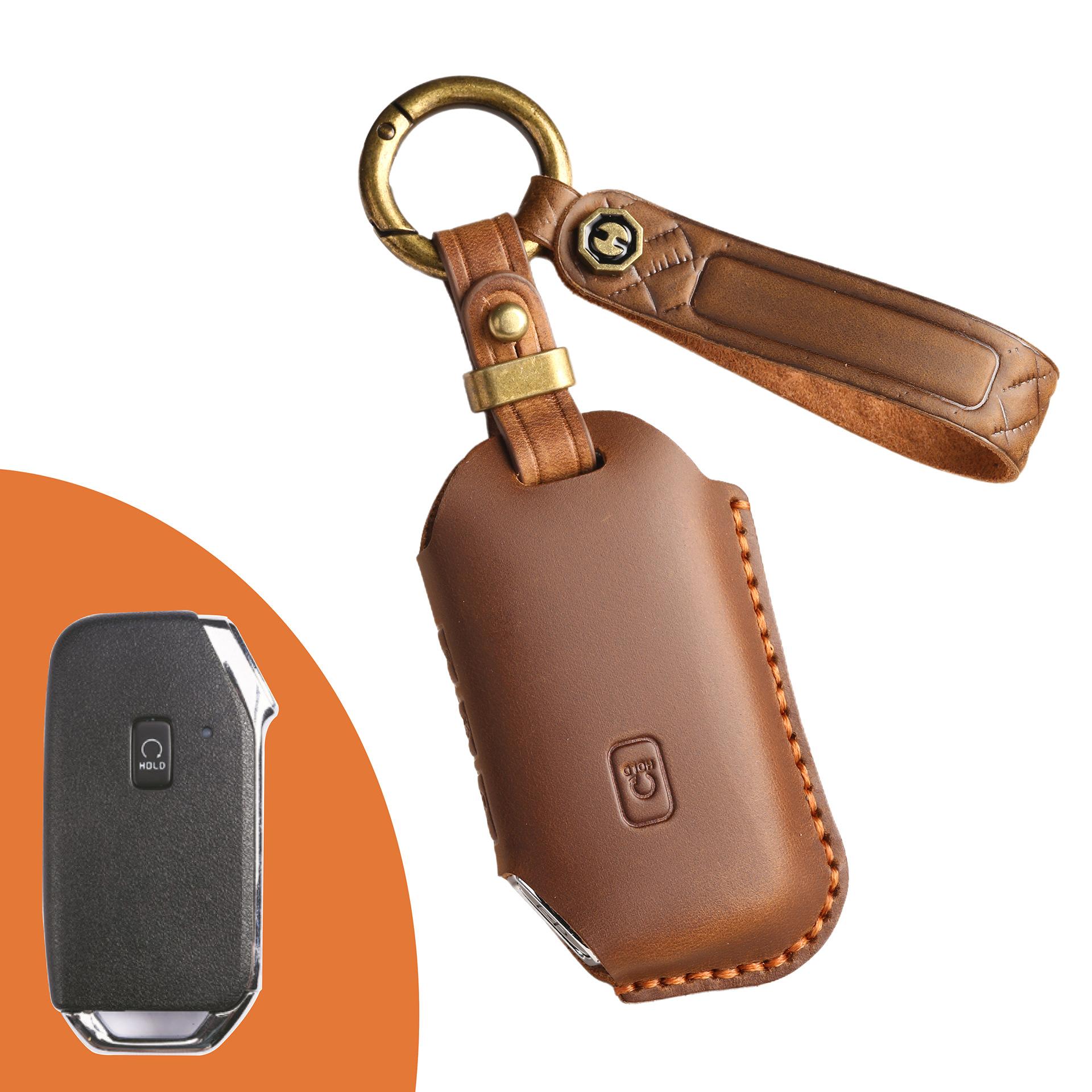 

Retro Korean car key case for Kia Sorento handmade genuine leather car key case коричневий