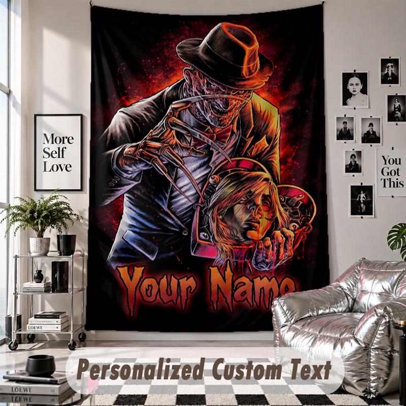 Custom Tapestry Wall Hanging, A Nightmare On Elm Street Freddy Krueger Personalized Name Text Home Wall Decor