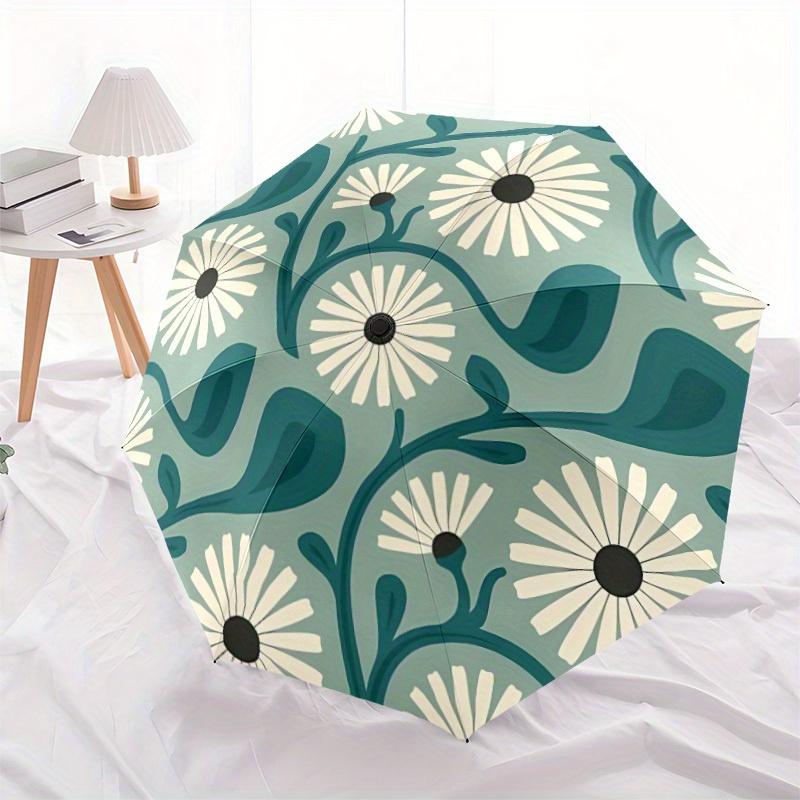 1pc Floral Pattern Automatic Open/close Folding Compact Umbrella, 8-Rib Sturdy Canopy, Lightweight Portable, Everyday Use, Gift, Outdoor Umbrella, Tra