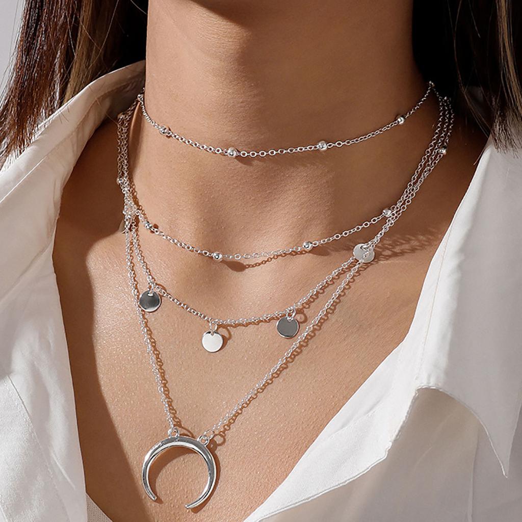 Boho Star Moon Heart Snake Sequin Pendant Necklace Ladies Multilayer Gold Metal Clavicle Necklaces Girls Jewelry