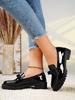 Bright Leather Lacquered Loafers 2025 New Face Tassel Medium Heel Retro European and American Large Size Foreign Trade Fashion Casual Shoes