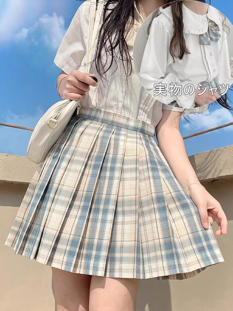 Qichenk High School Girl Uniform Pleated Checkered Skirt with Perfect for Photo Amusement Cultural Long Size L Skirt, Skirt, Cosplay, Ribbon, Parties,