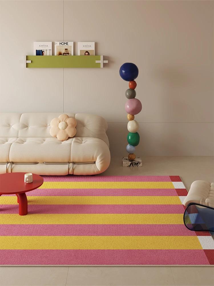 Dopamine Contrast Striped Carpet Simple Fresh Bedroom Rug Not Easy To Hide Dust Coffee Table Rugs Easy Care Non-Slip Floor Mat